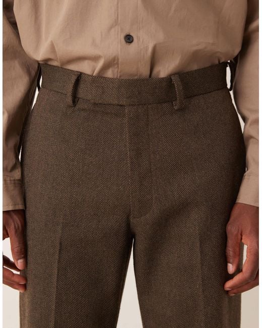 ASOS Natural Straight Leg Herringbone Suit Trousers for men