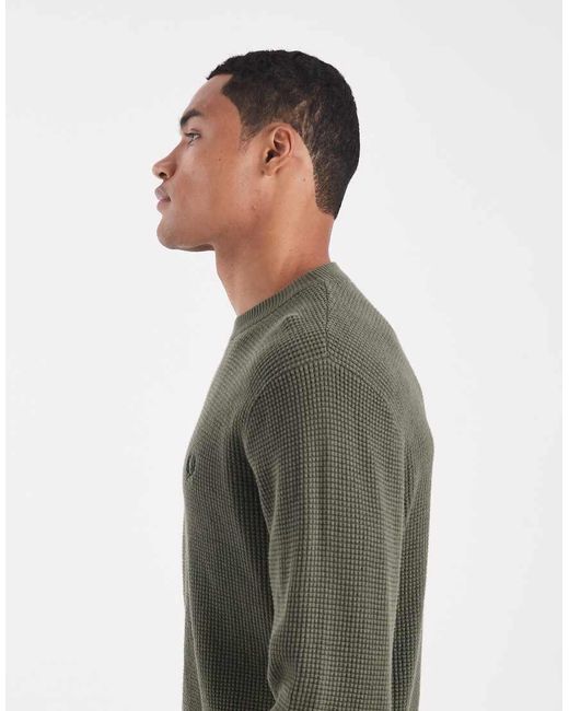 Fred Perry Green Waffle Jumper for men