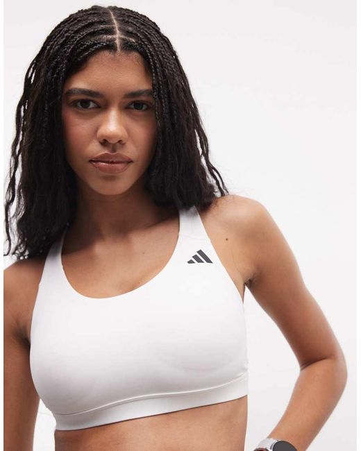 Adidas Originals White Adidas Training Optime Essentials Mid Support Sports Bra