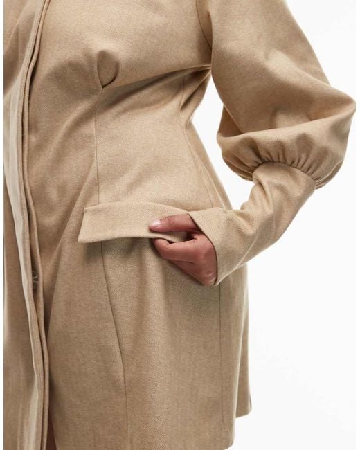 ASOS Natural Asos Design Curve Sculpted Puff Sleeve Blazer Mini Dress