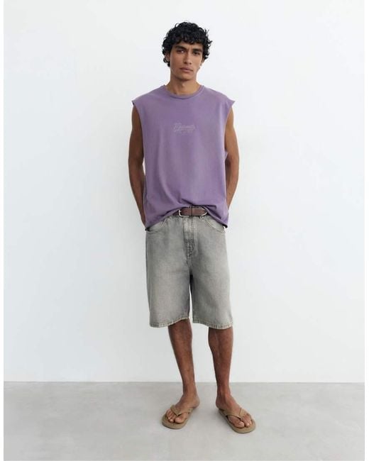 Pull&Bear Purple Midwest Graphic Tank Top for men