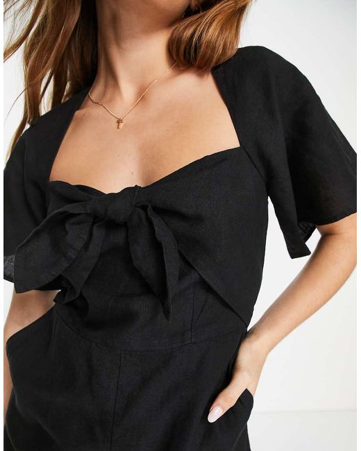 & Other Stories Black Knot Detail Linen Playsuit