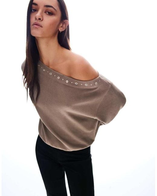 Bershka Gray Studded Knit Sweater