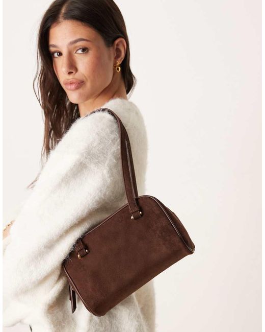 ASOS Brown Faux Suede Boxy Shoulder Bag