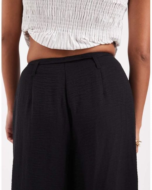 ASOS White Asos Design Petite Textured Wide Leg Trousers With Tie Waist