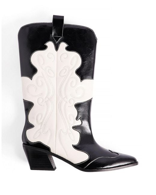 NA-KD Black Leather Western Boots
