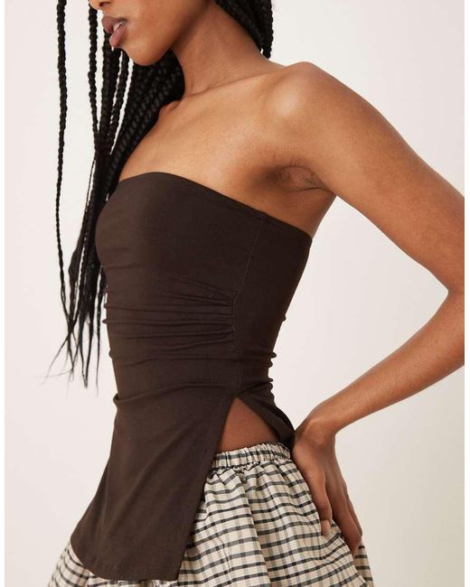 Motel Brown Ruched Bandeau Top Im