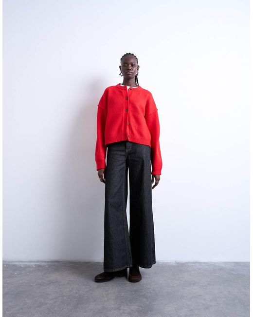 TOPSHOP Ruimvallend Gebreid Vest Met Siernaden in het Red