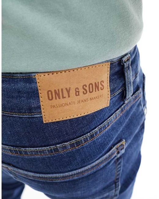 Vaqueros De Corte Pitillo Con Lavado Medio Y Diseño Cruzado De -Azul Only & Sons de hombre de color Blue