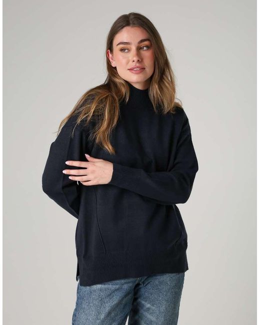 French Connection Blue Cosy Soft Touch High Neck Seam Jumper