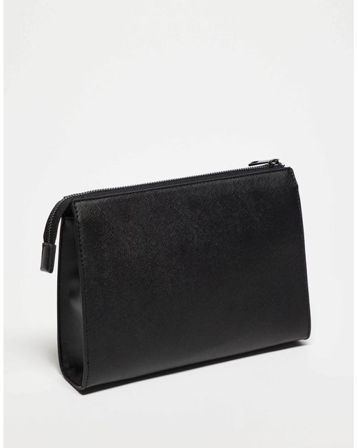 ASOS – kulturbeutel aus saffiano-kunstleder in Black für Herren