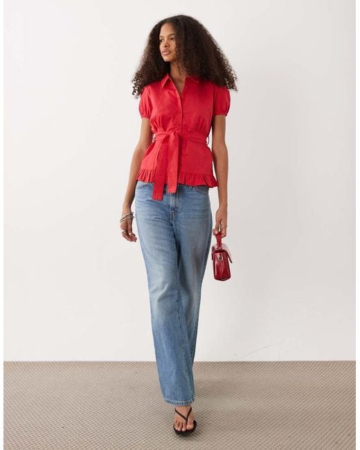 Motel Red Closie Puff Sleeve Blouse