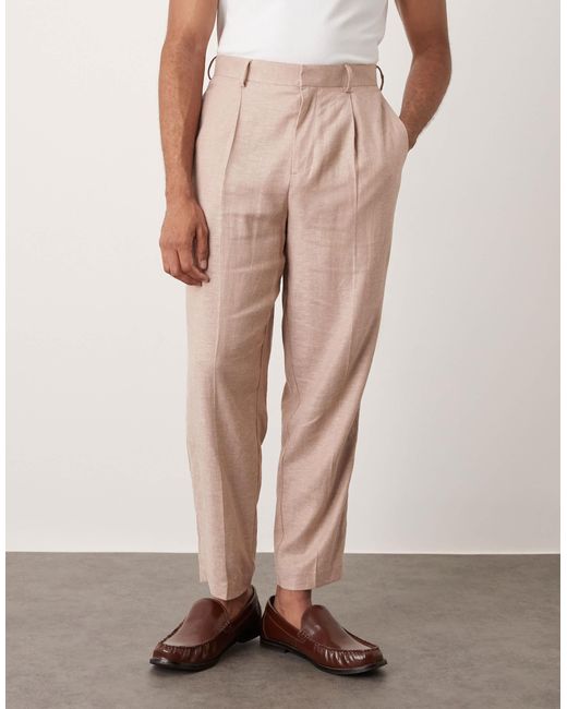 ASOS Natural Smart Relaxed Tapered Fit Trousers for men
