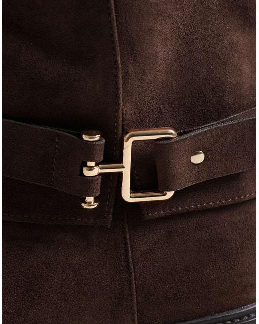 SEQWL Brown Mickey Faux Suede Buckle Knee Boots