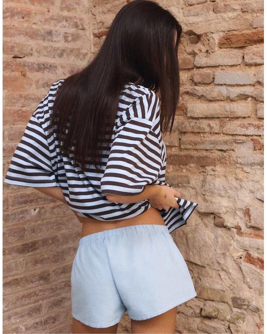 Stradivarius Blue Mini Buttoned Shorts