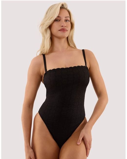 Peek & Beau Black Nikki Broderie Scallop Bandeau Swimsuit