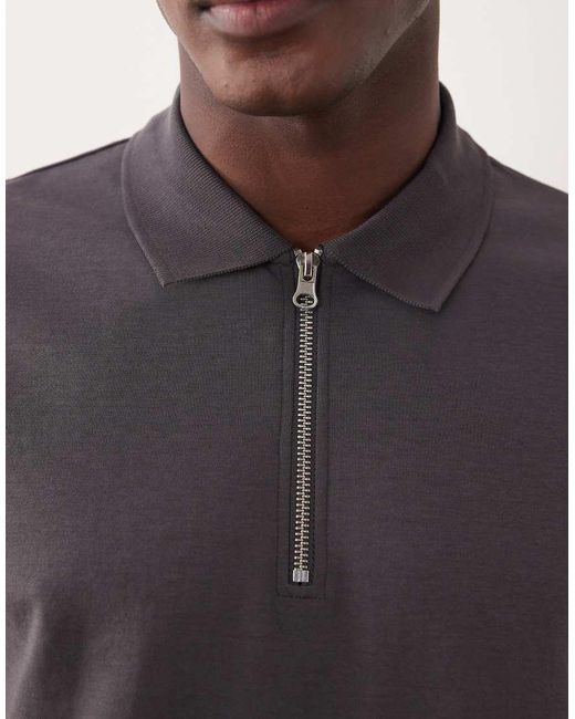 ASOS Gray Breathemax Heavyweight Regular Fit Zip Polo for men