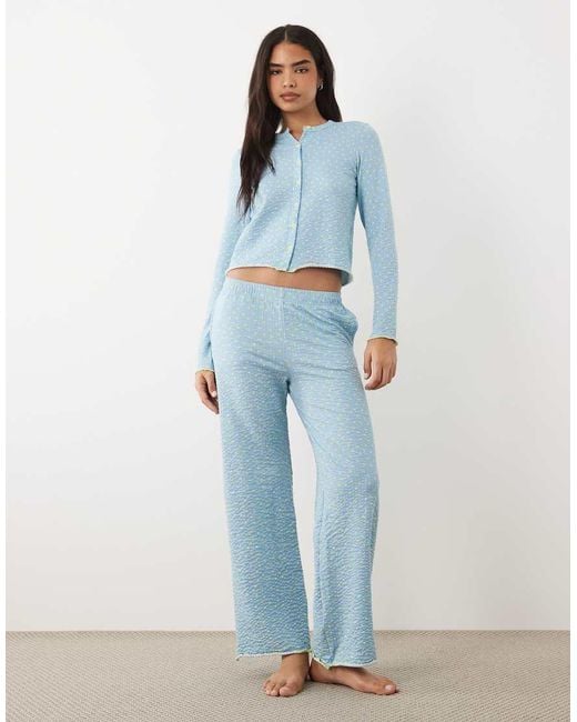 Threadbare Blue Cotton Mix Button Down Pyjama Set With Hearts Print