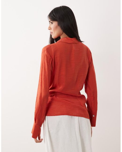 Mango Red Oversized Shirt With Tie Waist