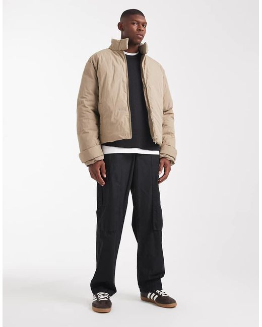 ASOS Natural Puffer Jacket With Funnel Neck for men