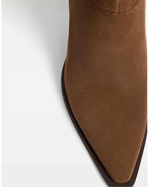 Stradivarius Brown Leather Cowboy Ankle Boots