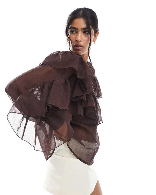 Vero Moda Brown Ruffle Boho Blouse