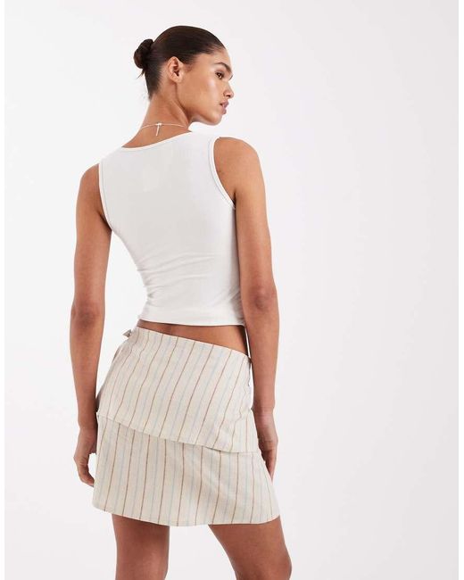 JJXX White Linen Blend Asymetric Tie Waist Mini Skirt