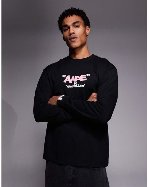 Aape By A Bathing Ape Black Aape By A Bathing Ape Long Sleeve T-Shirt for men
