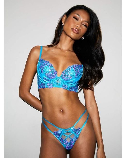Ann Summers Blue Pearlescent Embroidered Thong
