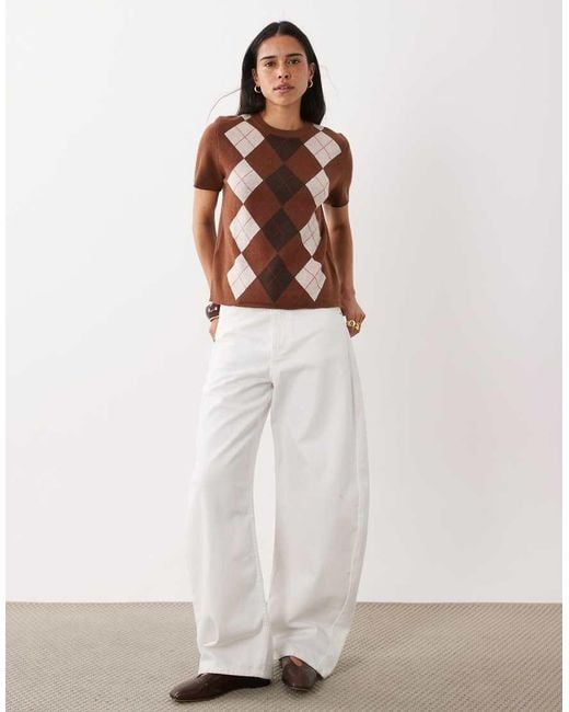 Mango Brown Short Sleeve Knitted Top