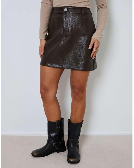Threadbare Brown Faux Leather Mini Skirt