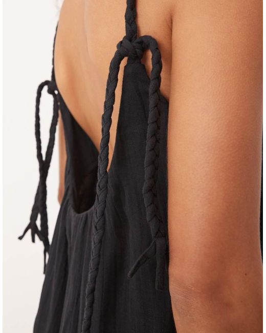 Mono Largo Con Cuello Ancho Y Detalle De Lazadas Trenzadas De Tejido Doble De ASOS de color Natural