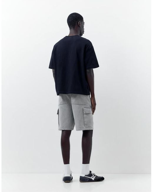 Pull&Bear Blue Baggy Cargo Bermuda Shorts for men