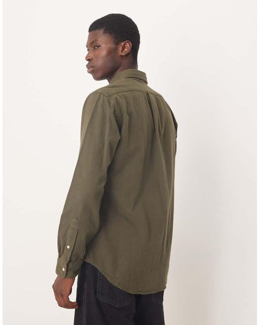 Polo Ralph Lauren Green Icon Logo Custom Fit Brushed Flannel Shirt for men