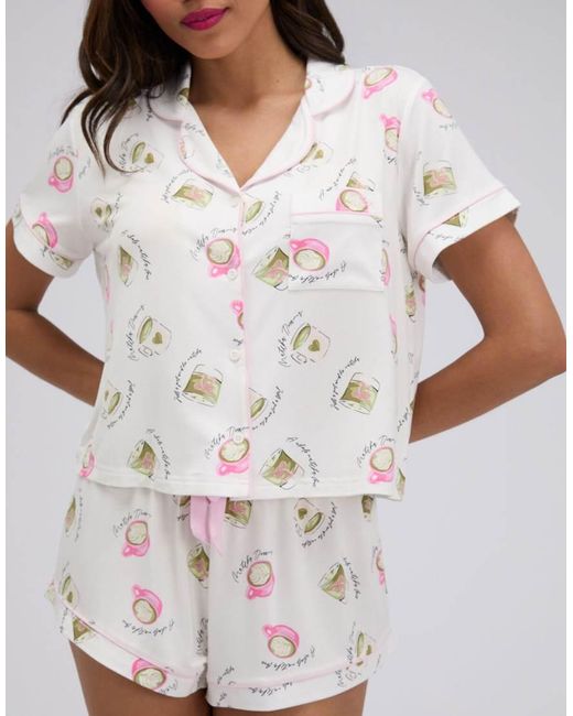 Boux Avenue White Matcha Modal Short Sleeved Pyjama Set With Shorts