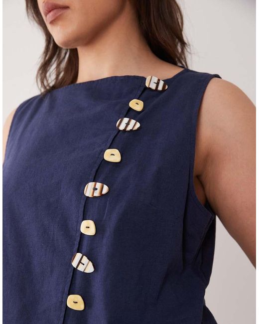 ASOS Blue Asos Design Curve Linen Look Waistcoat Maxi Dress With Poplin Skirt