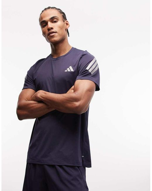 Adidas Originals Blue Adidas Running Adi365 T-shirt With 3 Stripe Arm for men