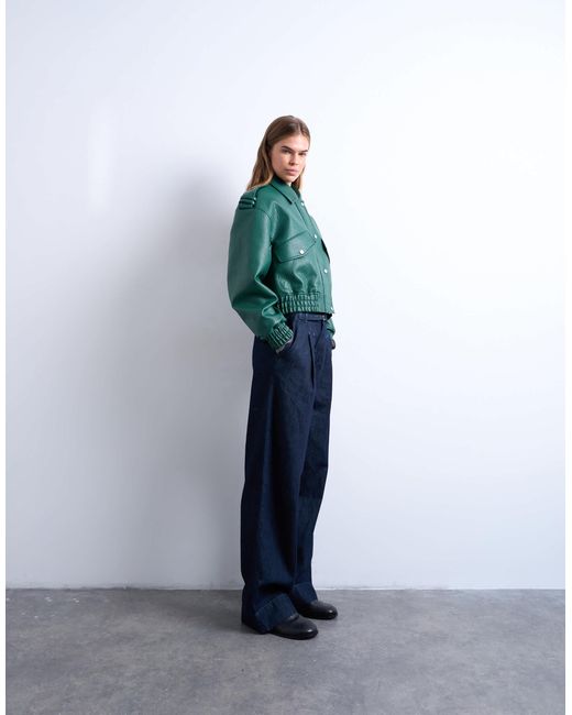 TOPSHOP Blue Bubble Pu 80s Bomber Jacket
