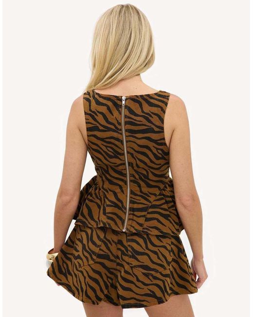 Loavies Brown Shimmering Devotion Zebra-Print Top