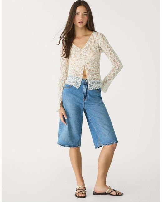 T-Shirt A Maniche Lunghe di Stradivarius in Blue