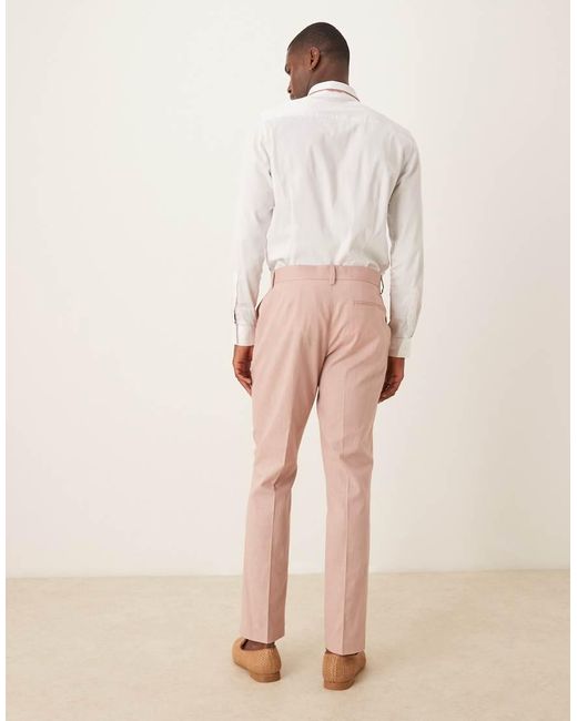 ASOS Pink Linen Look Slim Suit Trousers With Front Pleat for men