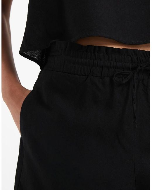 Vero Moda Black Linen Touch Tie Waist Papaerbag Shorts Co-ord