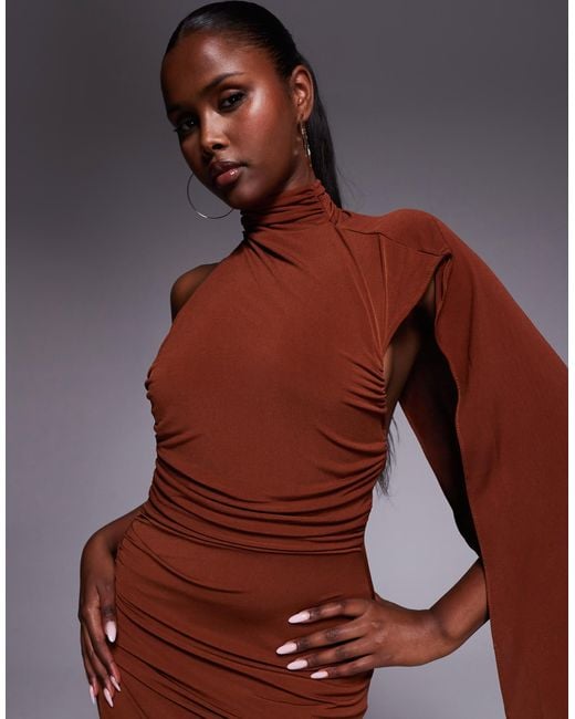 TFNC London Brown – maxikleid mit one-shoulder-träger