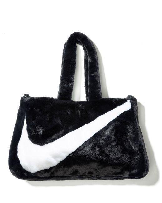 Nike Swoosh Faux Fur Tote Bag in Black | Lyst