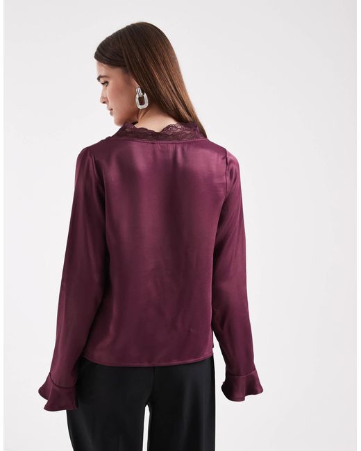 Miss Selfridge Purple Satin Tie Front Blouse