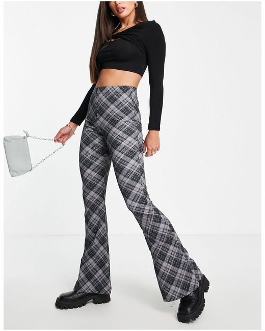 TOPSHOP Tall Crinkle Check Flared Pants 