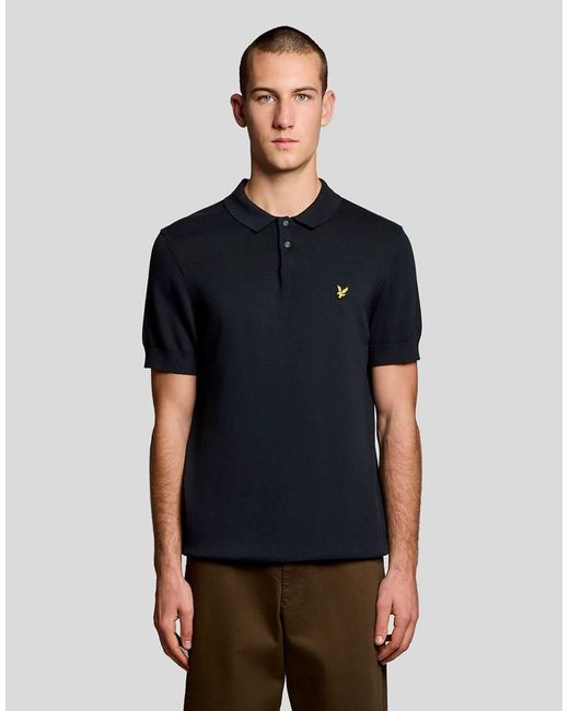 Lyle & Scott Blue Mid Knits Cotton Short Sleeve Knitted Polo for men