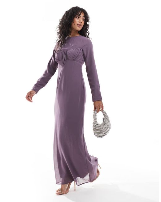 ASOS Purple Ruched Bust Tie Up Maxi Dress