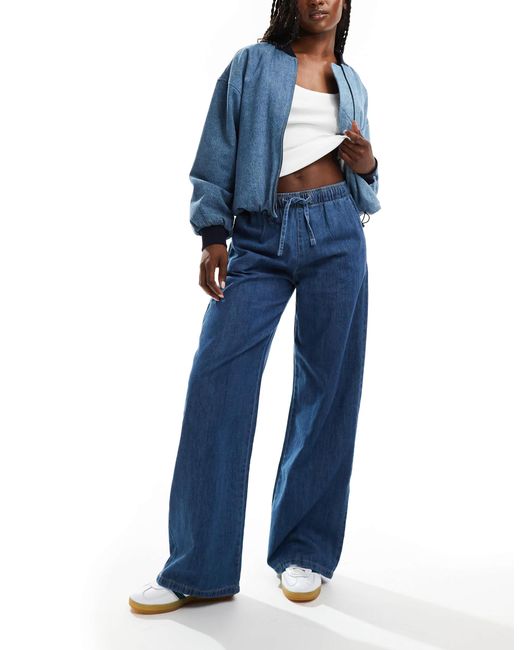 Stradivarius Blue Denim Pull On Trouser