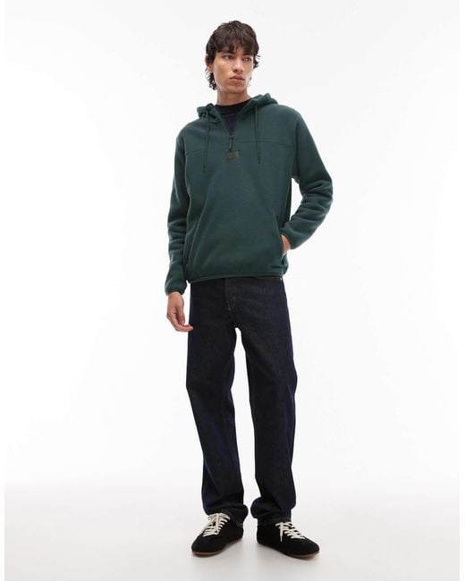 Timberland Green 1/4 Zip Polar Hoodie Pocket Fleece for men
